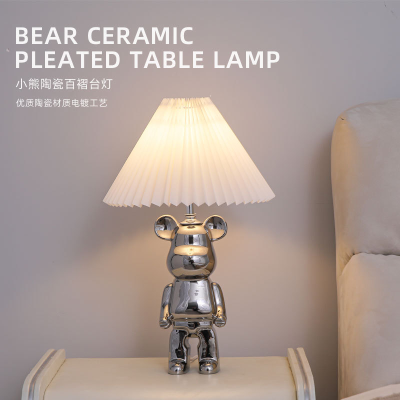 Creative Violent Bear Pleated Ceramic Table Lamp Decor Night Lamp Bedside Bedroom Children's Room Cartoon Table Lamp Living Room Table Lamp