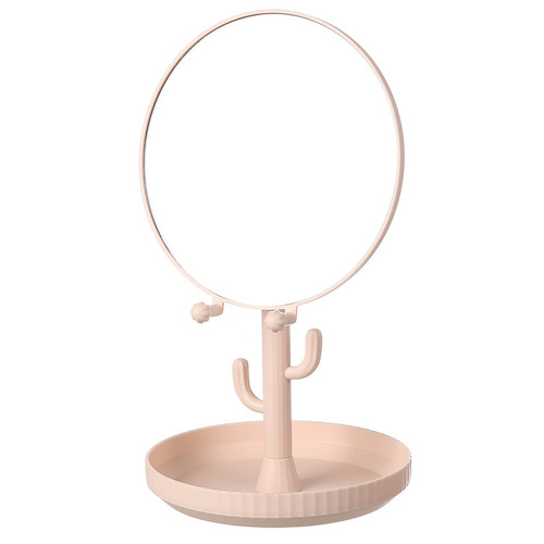 Round dressing mirror cartoon cactus student dormitory dressing mirror with base desktop makeup mirror girl heart beauty mirror