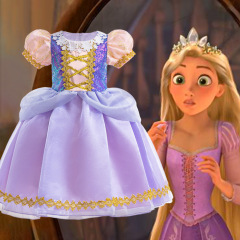 新款兒童禮服裙cosplay女童長髮公主裙亮片拼接表演網紗連衣裙