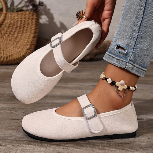 Soft Sole Mary Jane Women's Shoes with Hook and Loop Autumn/Winter Flat Shoes with Vintage Style for Plus Size