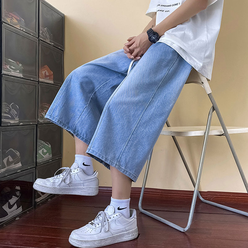 Summer Thin Denim Shorts for Boys 13 Junior High School Students Teenagers 15 Years Old Loose Casual Cropped Pants