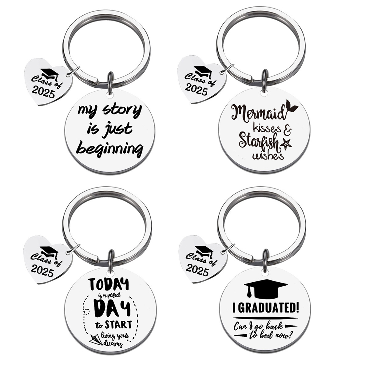 亚马逊女毕业季爱心配件励志语句雕刻不锈钢吊坠钥匙扣男挂件