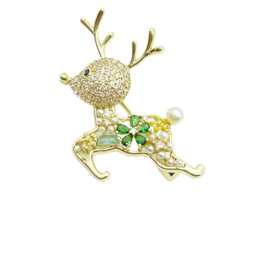 微镶闪钻锆石花朵小鹿胸针气质高级感珍珠新款胸扣个性设计别针女