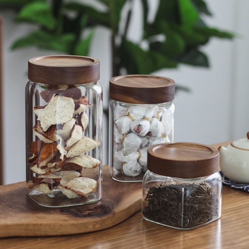 Tangerine Peel Storage Jar Tea Jar Coffee Powder Glass Sealed Jar Square Bottle Round Lid Empty Bottle Storage Scented Tea Storage Jar