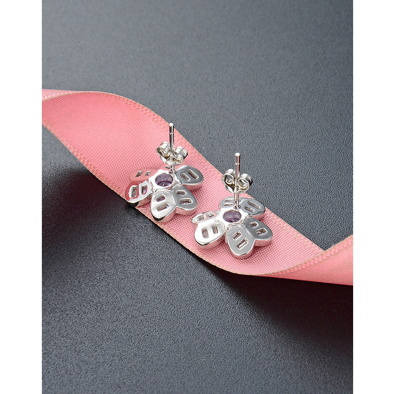 Pendientes de trébol incrustados en diamantes para mujeres 925 diseño de nicho de plata esterlina pendientes de flores de estilo japonés y coreano pendientes elegantes de alta calidad