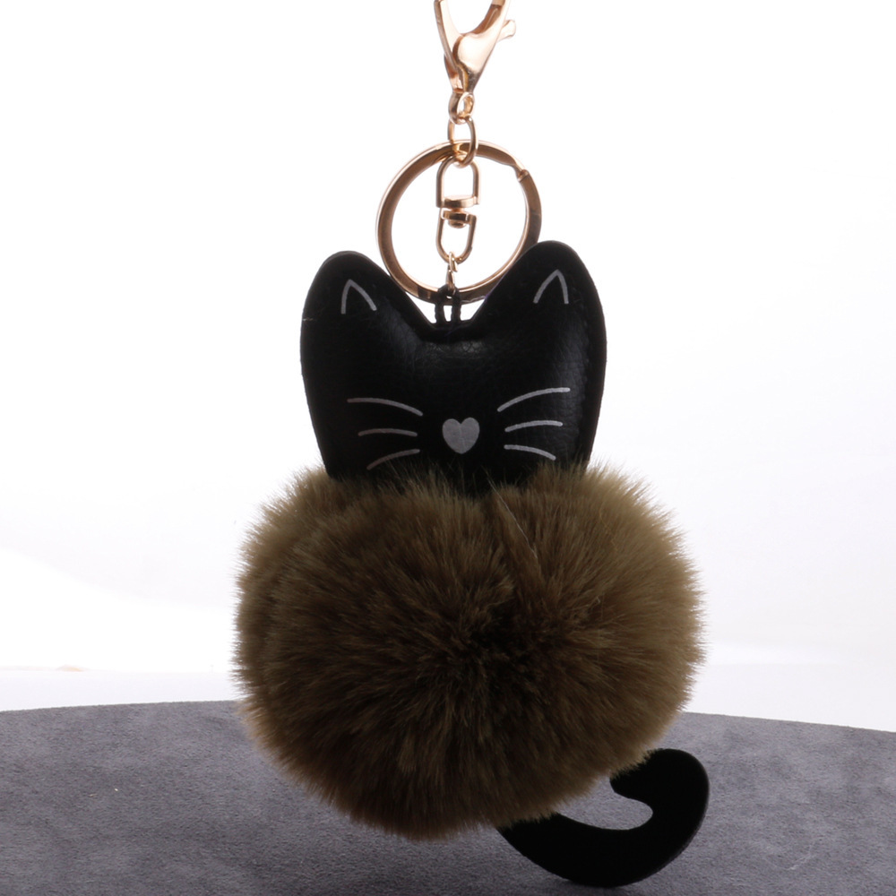 小猫咪毛球钥匙扣挂件 可爱卡通黑猫毛绒挂件 包包配饰汽车钥匙链