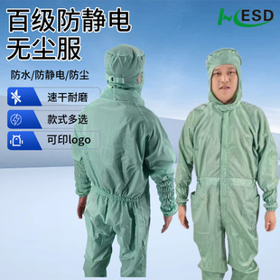 Customized One-Piece Anti-Static Work Clothes, Dome Hat Jumpsuit with Built-In Storage Bag, Friction Voltage Less Than 100 Volts