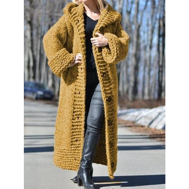 Cárdigan con capucha de punto largo para mujer, estilo europeo y americano, talla grande, ropa femenina transfronteriza de Amazon 2026