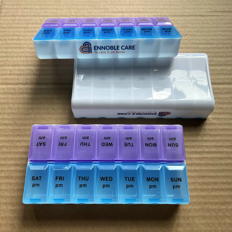热销美国英文版本一周药盒14格药盒 一周十四格药盒 一星期医药盒