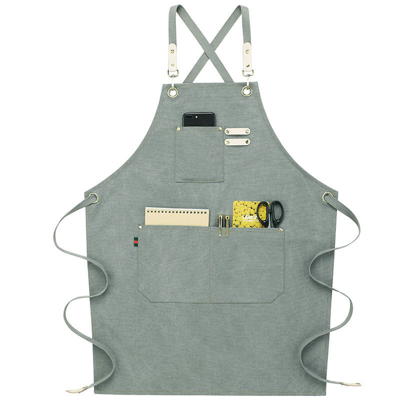 Chef apron for men and women with large pockets and cross back design, cotton canvas heavy duty work apron