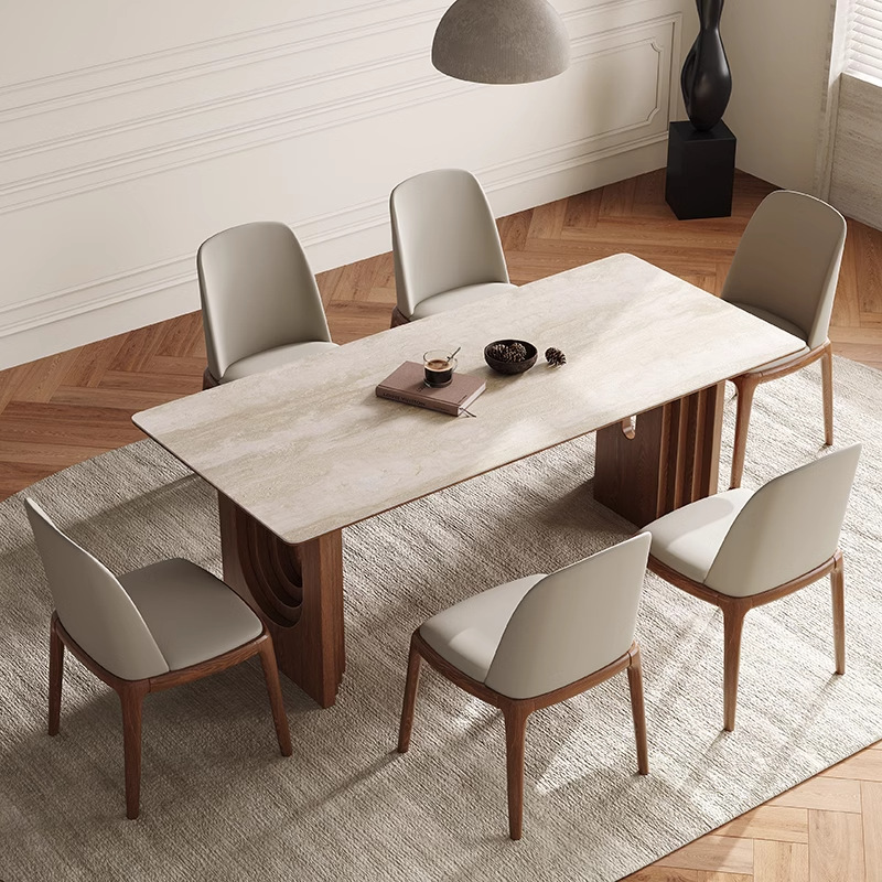 Mesa y silla de comedor de estilo medieval, sala de estar, mesa de comedor rectangular de madera maciza, diseño de piedra de piedra de la cueva de importación francesa