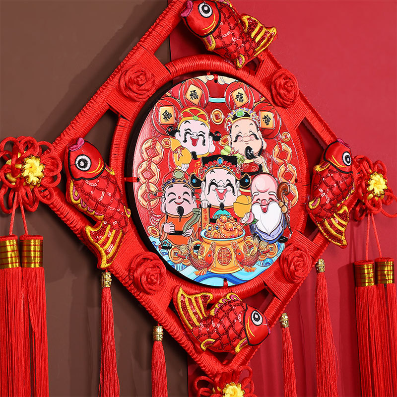 2025蛇年中国结桃木挂件挂饰客厅装饰玄关门福字桃符财神福运
