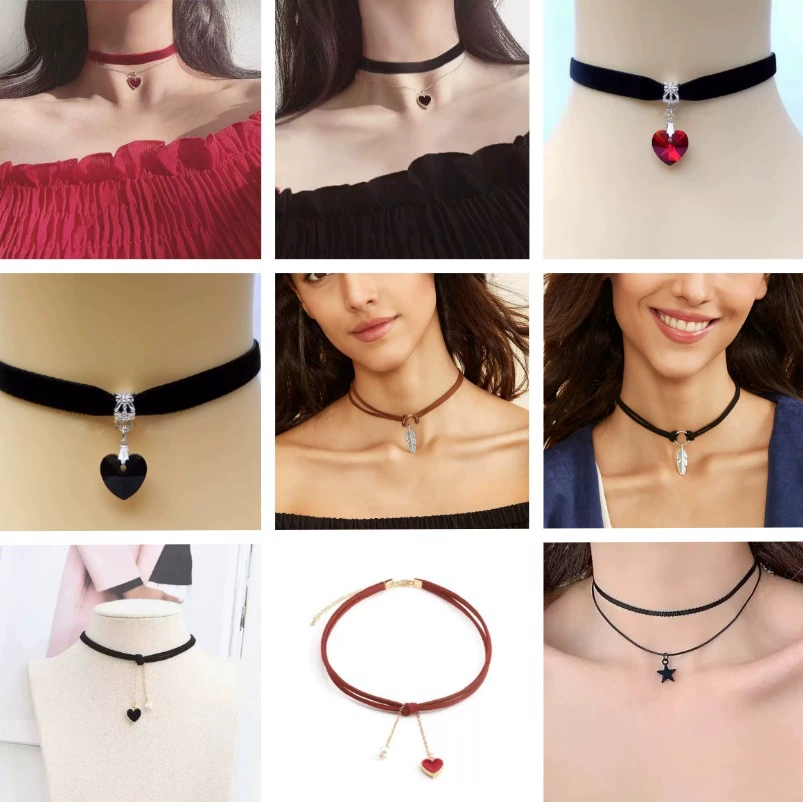 Рождество Новый год красный кулон девушка ретро бархатный чокер шейный цепи личность сладкая любовь цепочка колье