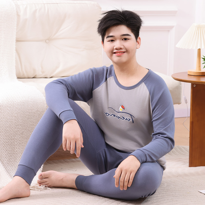 青少年胖童纯棉内衣套装大童加肥加宽秋衣秋裤睡衣睡裤家居服加大|undefined
