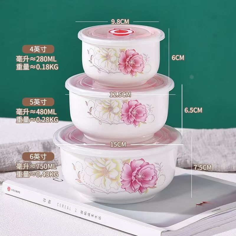 [Múltiples opcionales] tazón de cerámica fresca bolos de fideos con cubierta de almuerzo caja de almuerzo bolos de sellado horno de microondas cubierta doméstica