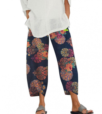 Lino de bambú 2023 nueva primavera suelta moda Impresión digital directa la fábrica pantalones casuales verano