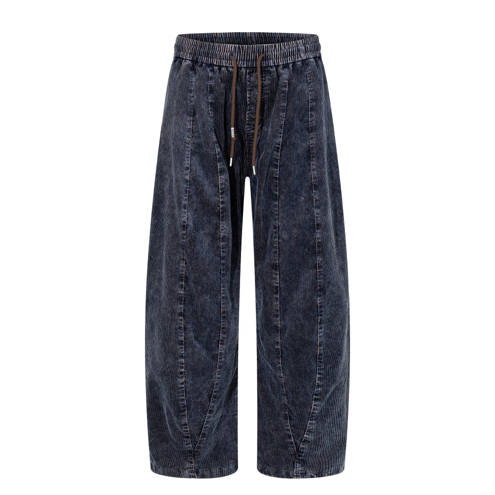 Corduroy Casual Men's Trendy Brand Elastic Waist Deconstructed Patchwork Design Wide-Leg Straight Long Pants_voghion.com