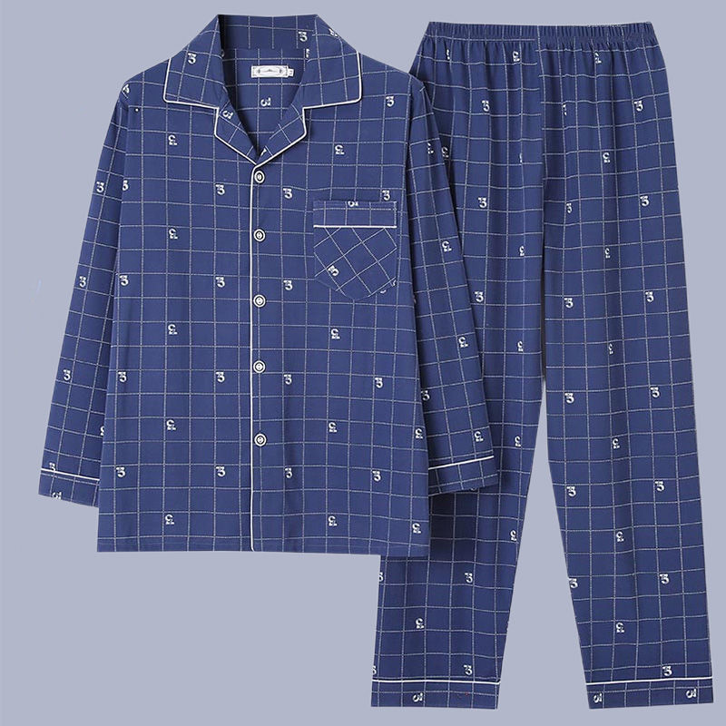 100% algodón pijamas de los hombres de primavera y otoño de manga larga traje de dos piezas más el tamaño suelto de la Juventud de los hombres homewear Delgado