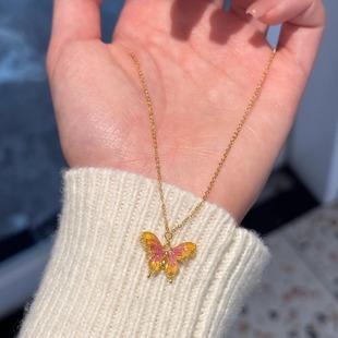 Mancaron colorful butterfly magic Purple Butterfly Dream necklace female gradient enamel niche light luxury high-grade design clavicle chain