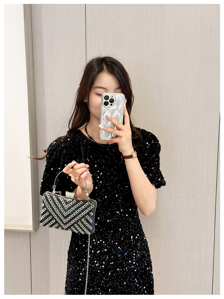 High-end evening dress, lady's water diamond clutch bag, diamond-encrusted bag, colorful diamond chain cheongsam bag, evening bag, women's handbag undefined