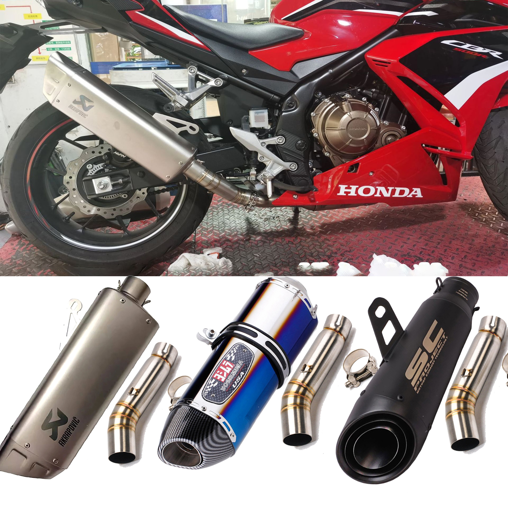 Motorcycle modified exhaust middle section tail throat tail section exhaust stainless steel suitable for CBR500 CB500X CB500F