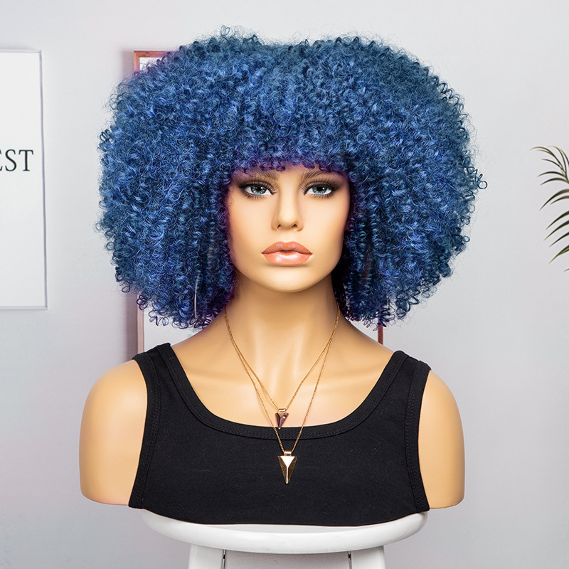 Peluca de Amazon Peluca de mujer nueva explosión de moda transfronteriza Africana pequeña y rizada corta rizada multicolor peluca cubierta de la cabeza