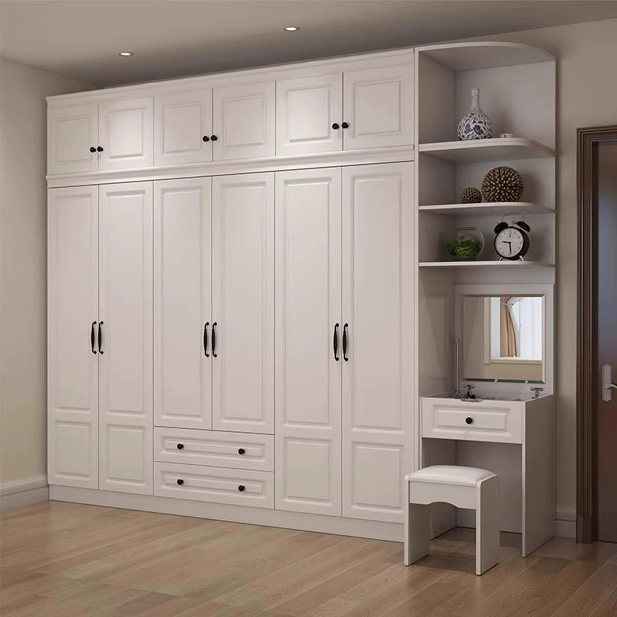 Nordic Solid Wood Wardrobe Master Bedroom Sliding Wardrobe Combination Storage Pastoral Modern Wardrobe Simple White Large Wardrobe