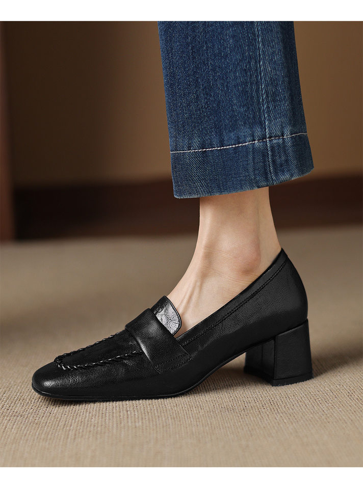 Giày cao gót nữ mũi nhọn da dê 5cm — màu nâu chi tiết 11