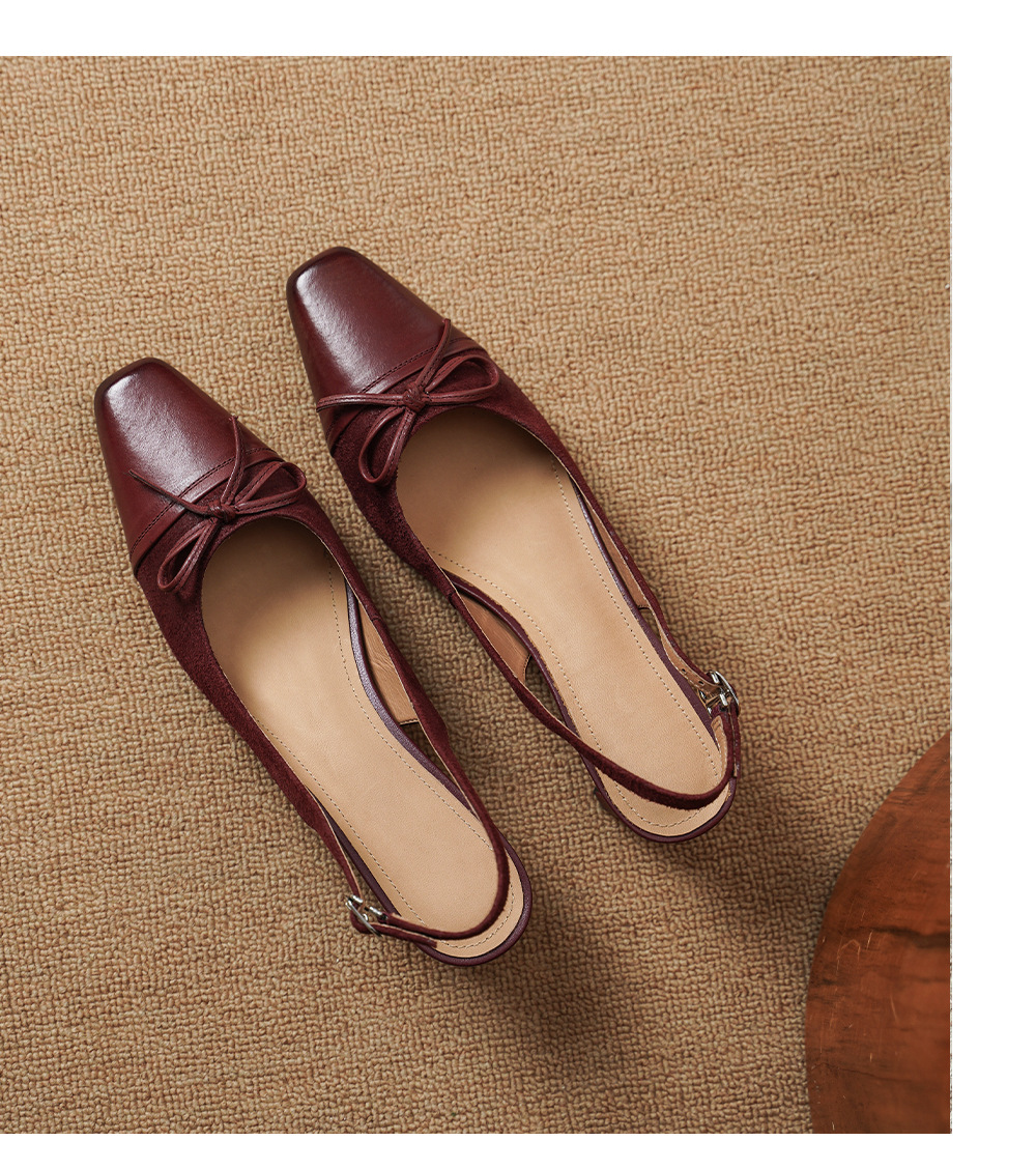 Sandal nữ da bò dệt gót 4.5 cm hở gót — màu nâu chi tiết 17