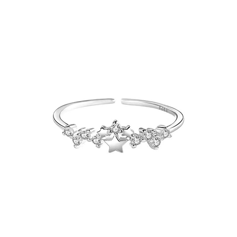Sunrise Sparkling Diamond Star For Women, Ins-style Niche Light Luxury Meteor Pentagram Index Finger Open Ring Accessory_voghion.com