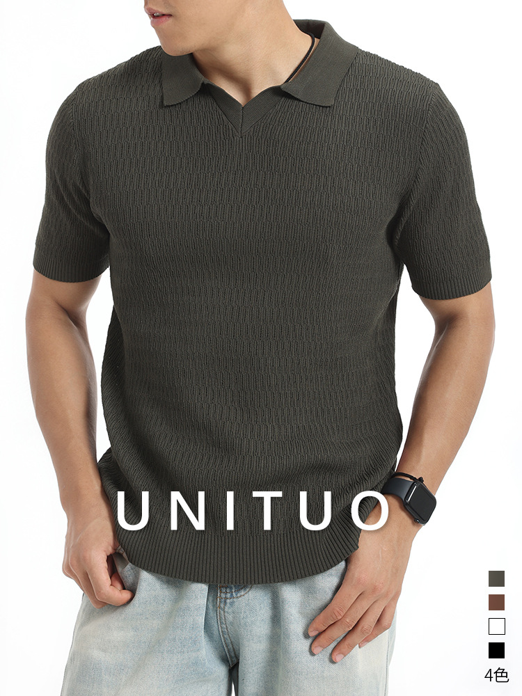Europa y Estados Unidos transfronterizos de punto de cuello en V polo camisa de hombre de manga corta Paul textura oscura camisa de cuello de hielo ropa de hombre
