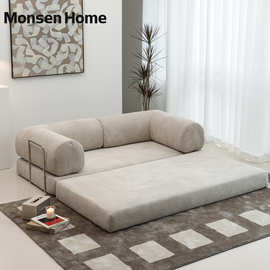 沐生家居模块沙发布艺客厅小户型中古风轻奢复古美式可折叠沙发床