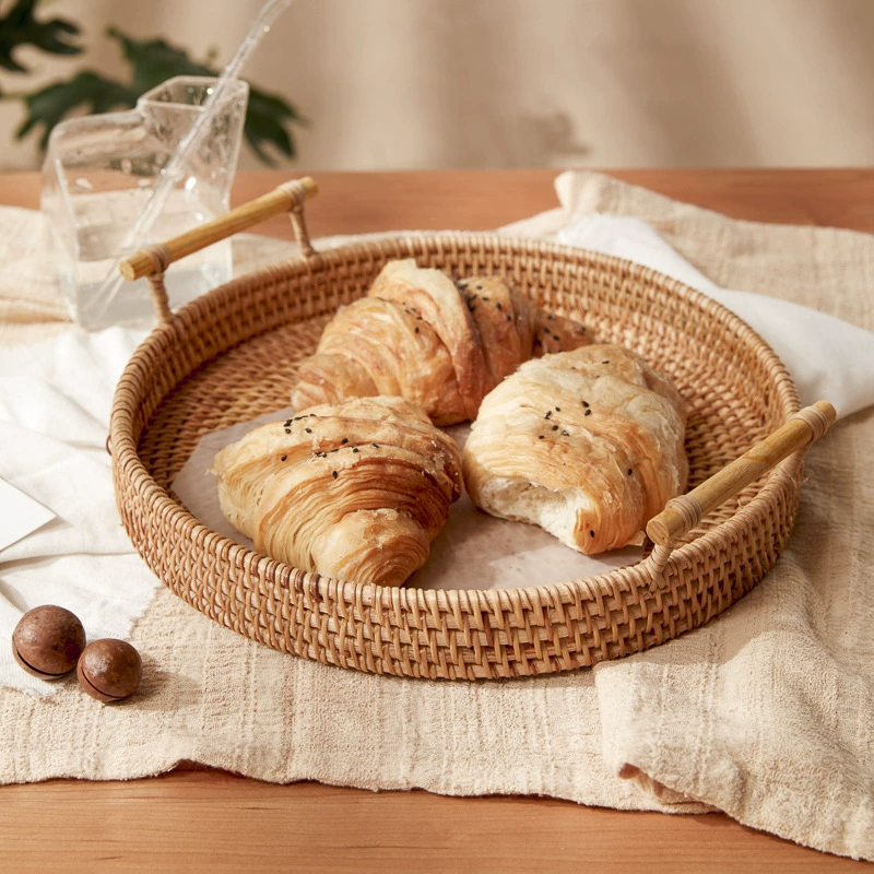 Плетёная ручная корзина из ротанга для хранения, популярная корзина для хранения фруктов и хлеба, корзина для закусок в гостиной, корзина для хранения выпечки