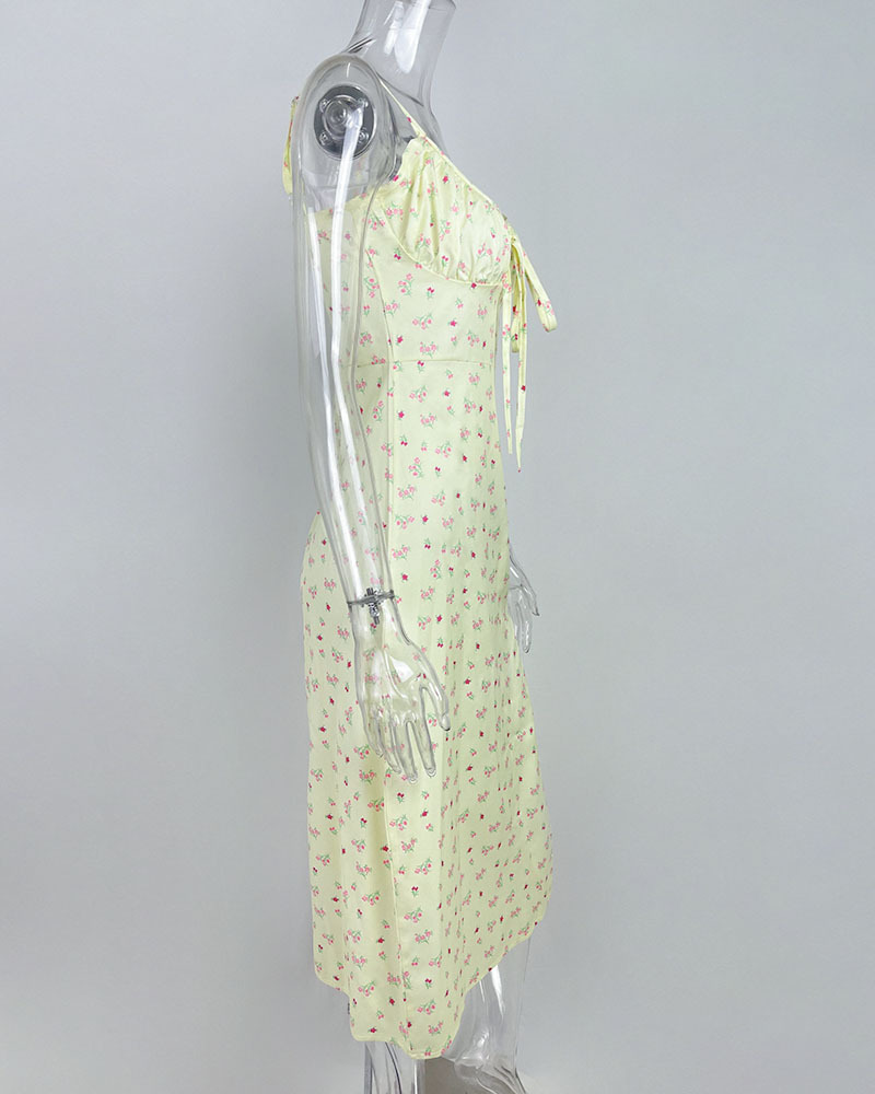 175g Weight Midi Dress Dress Length Type Sleeveless Sleeve Length Slit Dress Dresses Type Polyester Fabric Type High Waist Waist Line Holiday, Daily Occasion Strap Neckline Slim Fit Type Ditsy Floral Pattern Summer Season Women's Gender Printing Design Casual, Elegant Style Wholesale Women's Casual Elegant Printing Ditsy Floral Holiday Daily Strap Sleeveless Slit Dress 25