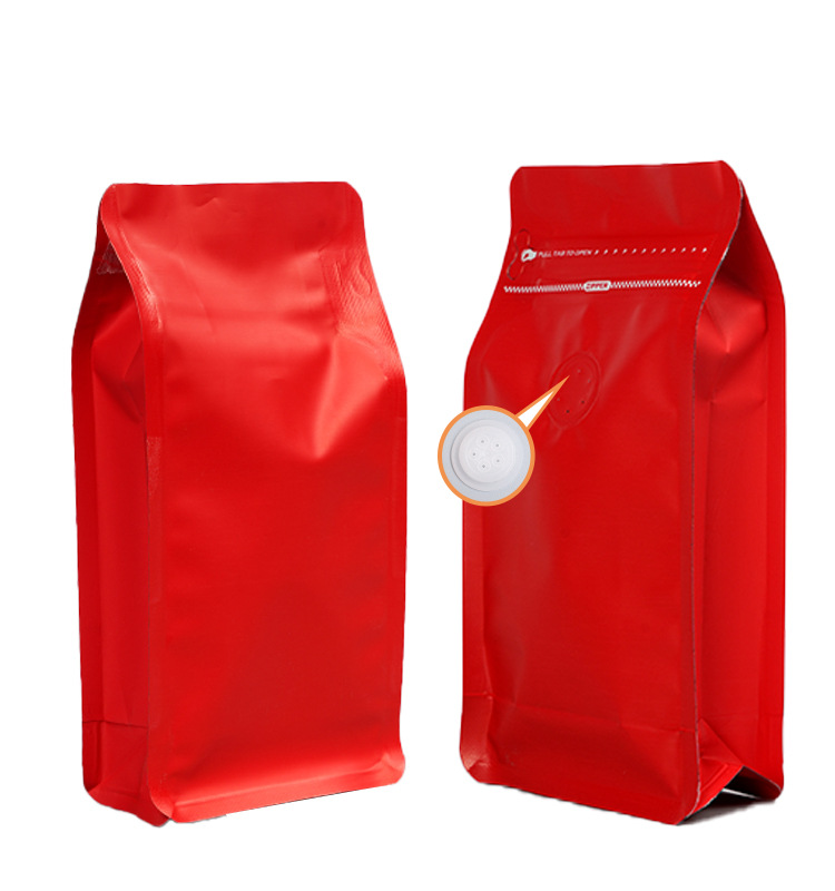 Bolsas de embalaje para alimentos transfronterizos con válvula y cremallera, bolsas verticales para bolsas autosellables de un peso y medio, bolsas de embalaje para granos de café con sellado de ocho lados.
