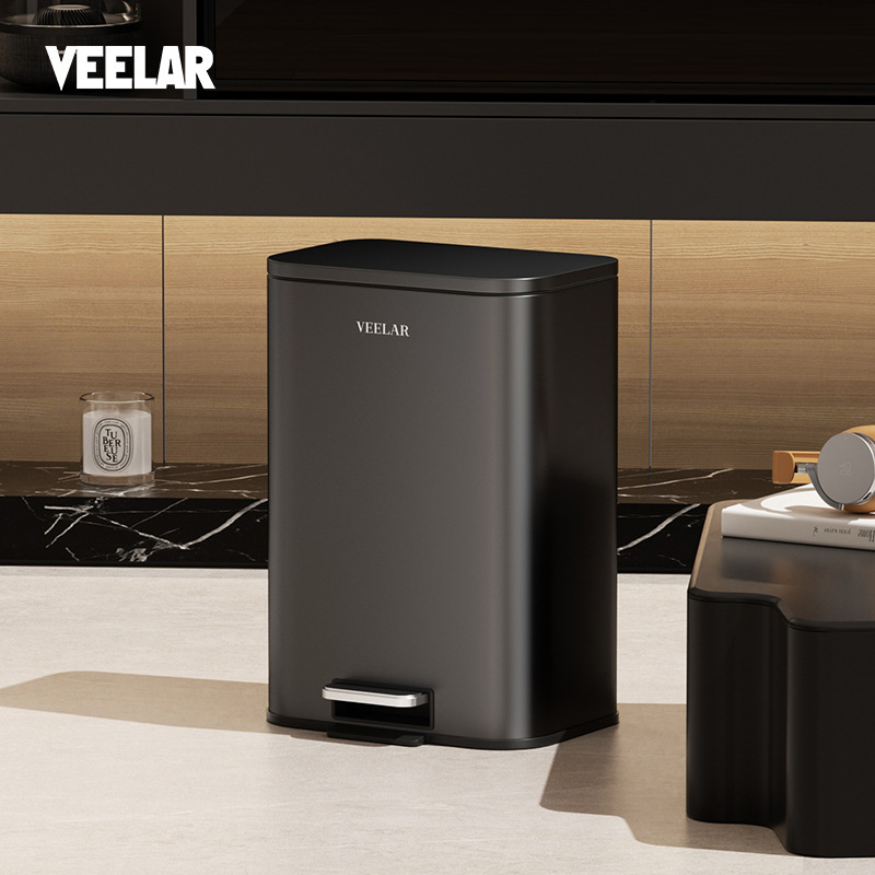 Veelar Kitchen Trash Can for Home Use in the Living Room with Pedal and Lid, High Aesthetic Value, 2025 New Model, Italian Minimalist Business Style