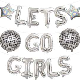 Lets Go Girls 银色迪斯科4D气球牛仔主题派对装饰气球跨境热卖