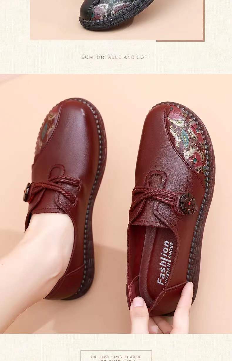 2026 primavera y otoño zapatos de mamá anti-deslizante retró zapatos de cuero suave zapatos de madurez zapatos de abuela
