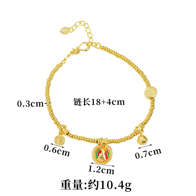 Nuevo estilo chino de arena de oro vietnamita esmalte de color esmalte colorido goteo de aceite pulsera de loto marca redonda temperamento femenino joyas de estilo de corte