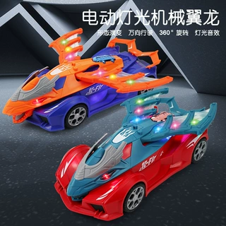 跨境新款电动机械翼龙玩具车灯光音乐特技旋转万向变形车地摊批发
