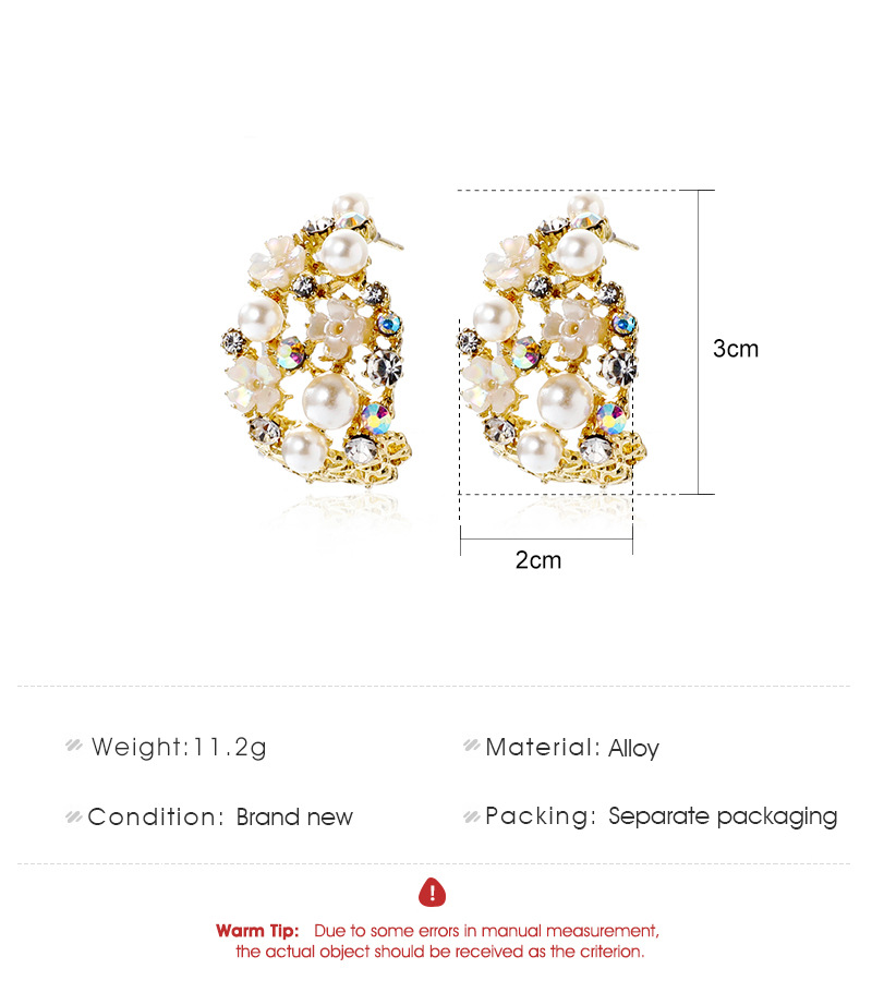 Korean High-grade Pearl Earrings French Style Temperament C- Shaped Flower Earrings Internet Celebrity Diamond Studded Hollow Earrings Earrings display picture 1
