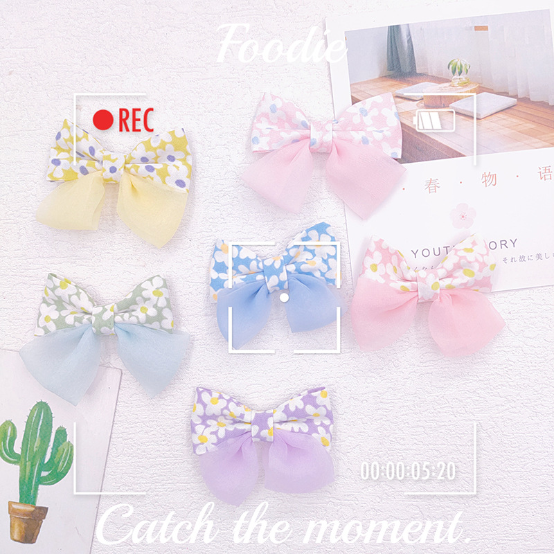 Summer New Fresh Style Fabric Floral Mesh Bow Children's Hair Accessories diy Clothes Bag Accessories Decoration