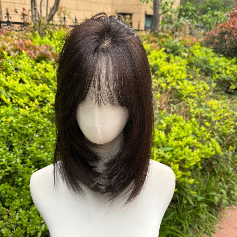 Front Lace Wig Women's Top Hand-Woven Elegant Clavicle Hair Repair Age-reducing Mid-length Hair Full Top High-level Full Head Cover
