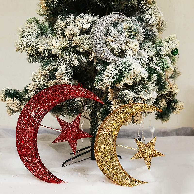 Festival de Navidad hierro forjado brillo luminoso luna estrella bola octogonal estrella decoración del hotel Comercio exterior suministros especiales transfronterizos