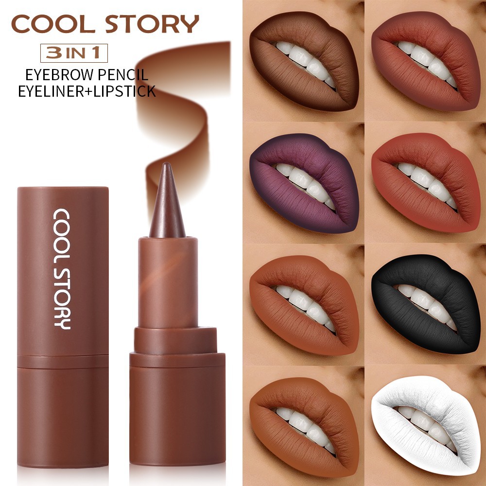 Matte lipstick, earth tone eyeshadow cream for autumn and winter, gradient blend lip liner lip combo details Picture