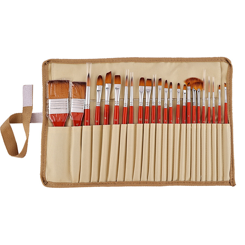 Cross-border nuevo gouache pluma de pintura acrílica set venta al por mayor de 24 piezas de lana de nylon cepillo de pintura en forma de abanico pluma pintura al óleo cepillo de tablero