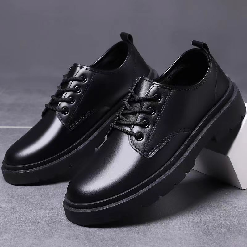 Leather Shoes, Men's Casual Shoes, British Style Work Shoes, Business Thick-Soled Trendy Versatile Lace-Up Student Shoes, Work Shoes