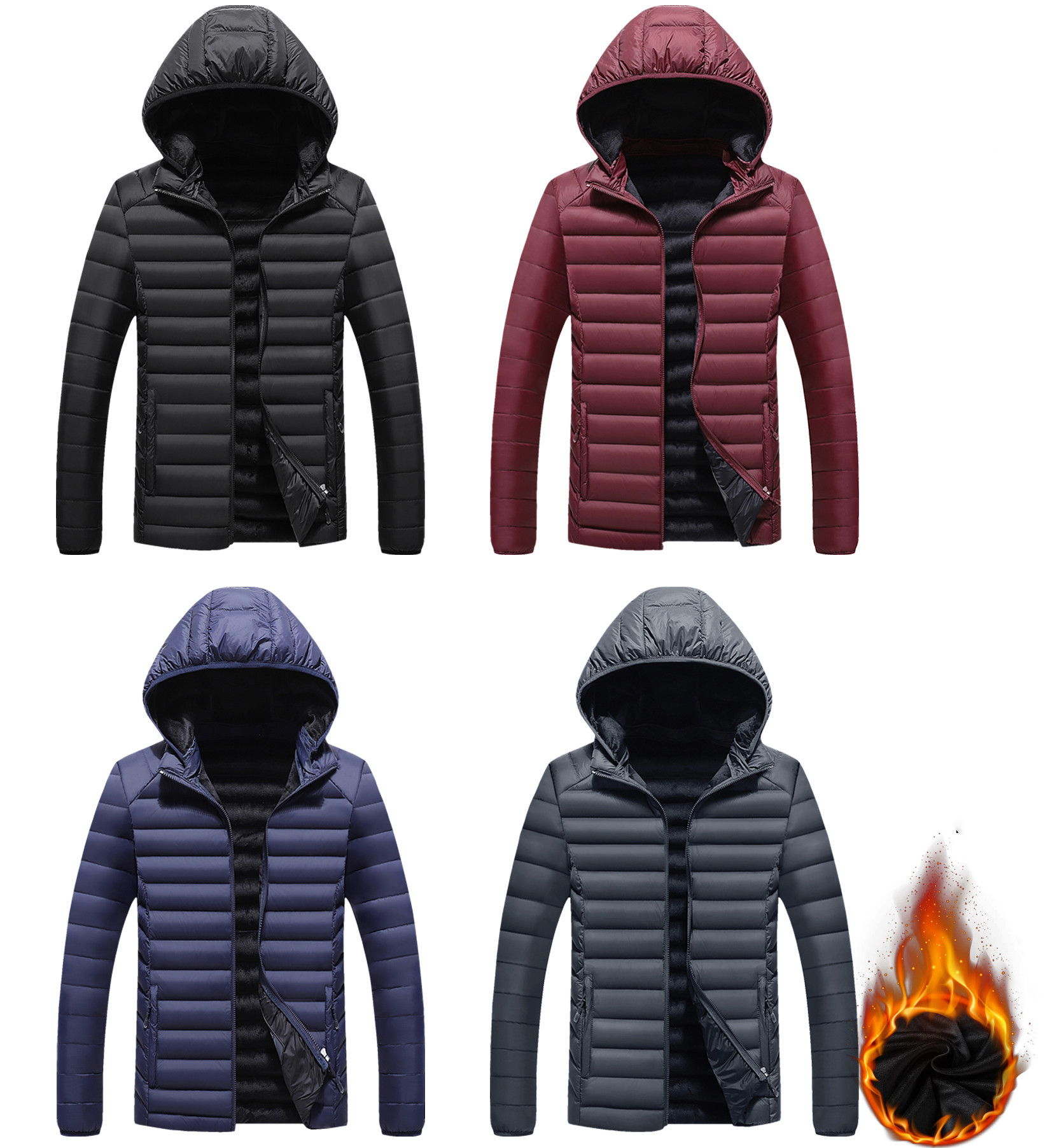 Otoño e invierno nuevo forro polar engrosado abajo abrigo de algodón acolchado chaqueta de los hombres cálido abrigo de algodón acolchado papá invierno casual Chaqueta de algodón acolchado de los hombres con capucha