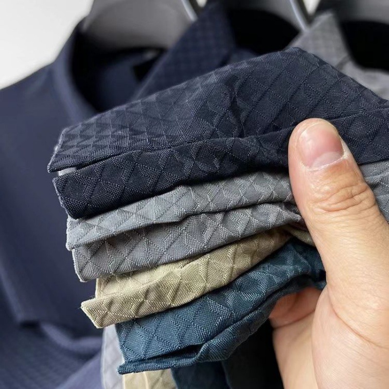 Waffled Ice Silk Short-sleeved T-shirt Men's Shirt Collar Summer High-end Comfortable All-match Polo Shirt Half-sleeved Top