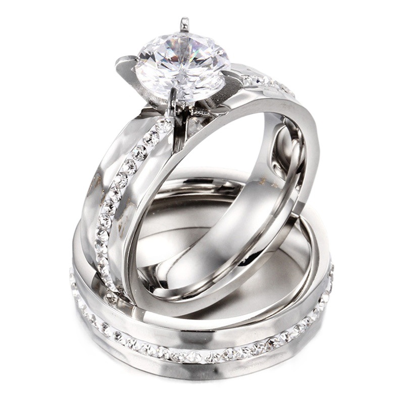 Fuente de la fábrica de moda europea y americana de moda solo diamante hombres y mujeres pareja anillo de acero de titanio regalo del Día de San Valentín